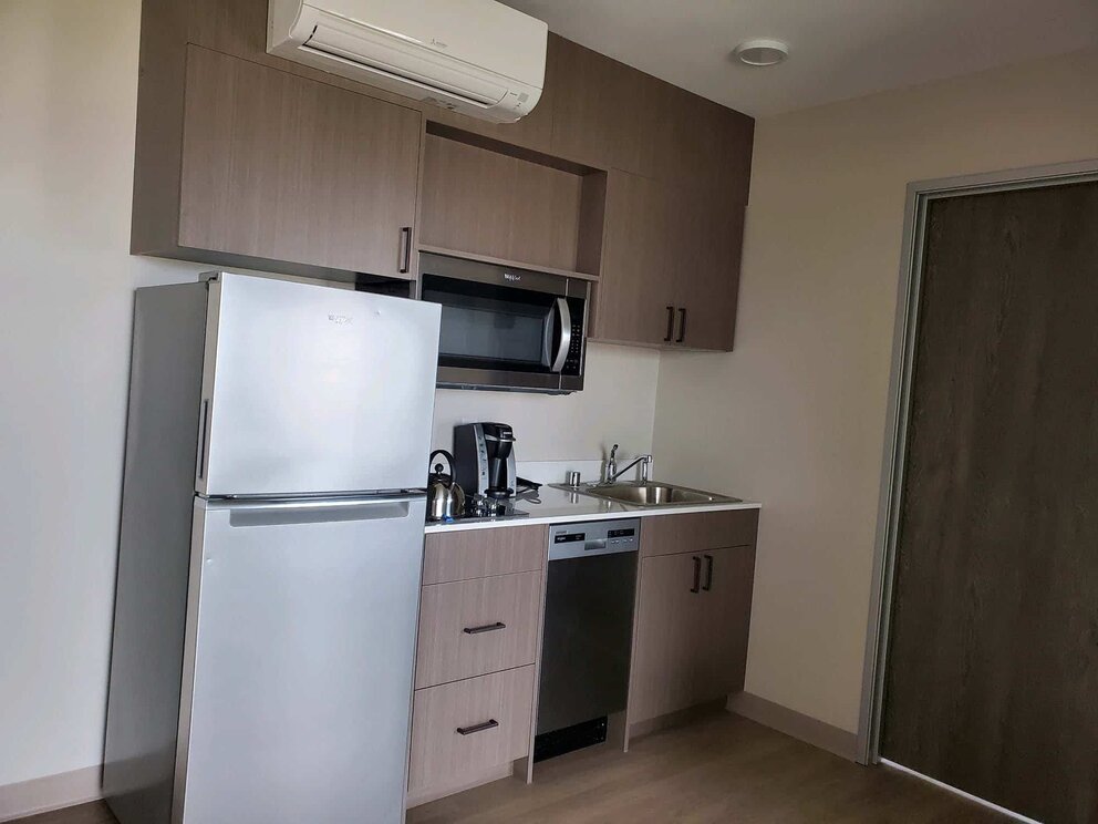 Modern in-room kitchen at Fidalgo Island hotel | Salish Inn